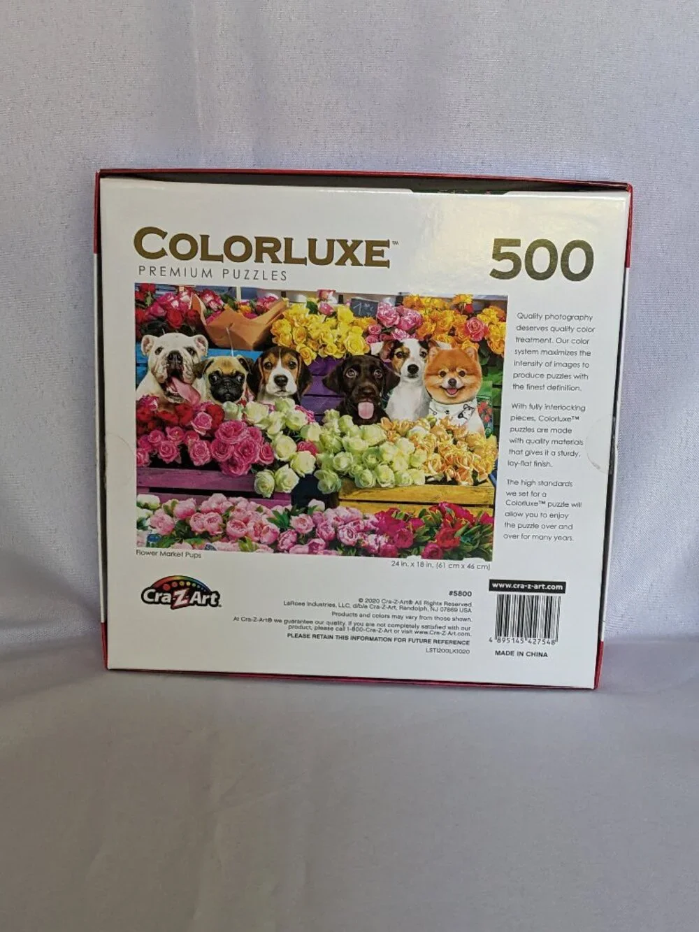 CraZart Colorluxe 500 Piece Jigsaw Puzzle Puppies & Roses CUTE